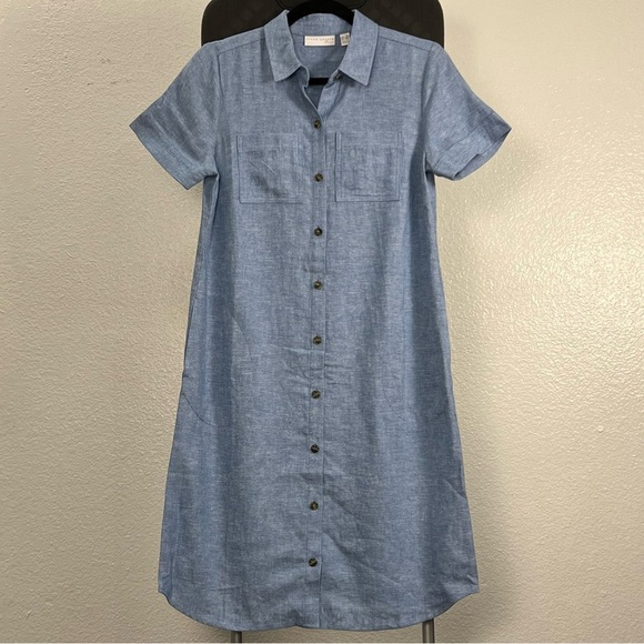 Susan Graver Women’s Linen Blend Blue Button Down Shirt Dress Size XXS - Picture 1 of 9